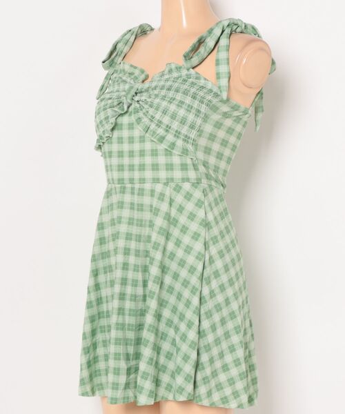 水着 チェック柄 キャミソール フロントリボン ワンピースビキニ レディース - 画像 (7)