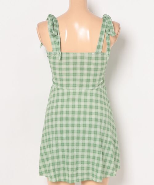 水着 チェック柄 キャミソール フロントリボン ワンピースビキニ レディース - 画像 (8)