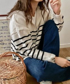 andme 「andme」 「alma design」長袖ニット M ホワイト×ブラック レディース