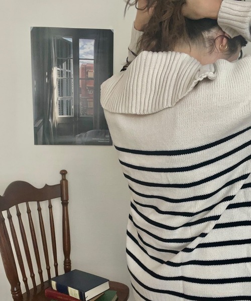 andme 「andme」 「alma design」長袖ニット M ホワイト×ブラック レディース - 画像 (2)