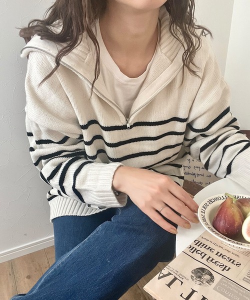 andme 「andme」 「alma design」長袖ニット M ホワイト×ブラック レディース - 画像 (8)