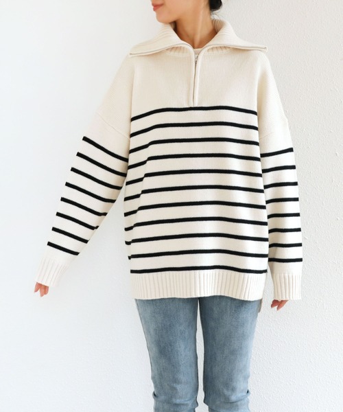 andme 「andme」 「alma design」長袖ニット M ホワイト×ブラック レディース - 画像 (9)