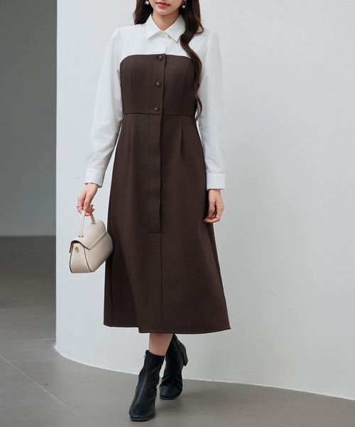 SAISON DE PAPILLON ワンピース ドッキングビスチェワンピース - 画像 (3)