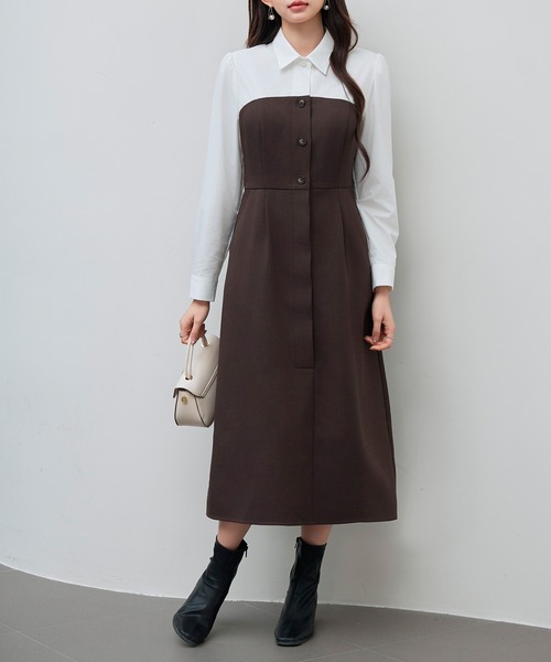 SAISON DE PAPILLON ワンピース ドッキングビスチェワンピース - 画像 (4)