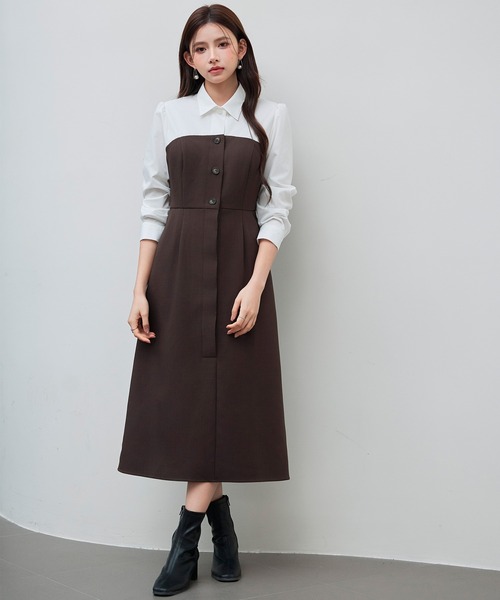 SAISON DE PAPILLON ワンピース ドッキングビスチェワンピース - 画像 (7)