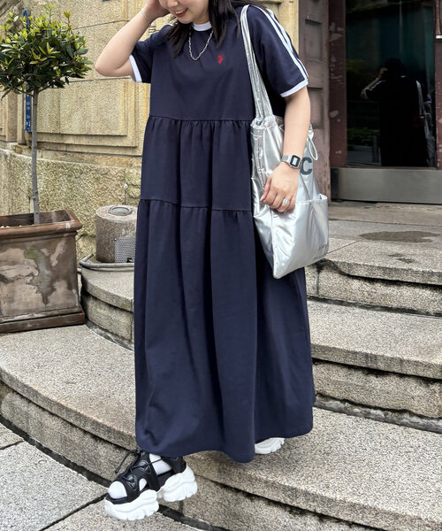 U.S. POLO ASSN. 「U.S. ASSN.」 半袖ワンピース FREE ネイビー レディース