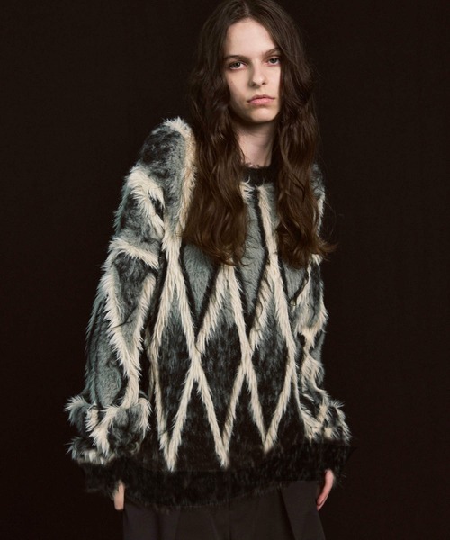 MAISON SPECIAL セーター ニット 「UNISEX」7G Shaggy Jacquard Diamond Pattern Argyle Prime-Over Crew - 画像 (2)