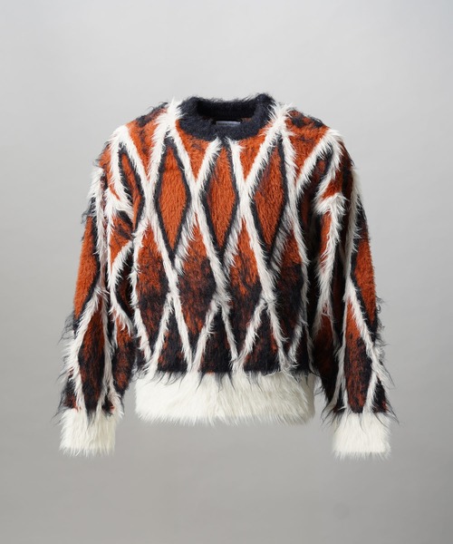 MAISON SPECIAL セーター ニット 「UNISEX」7G Shaggy Jacquard Diamond Pattern Argyle Prime-Over Crew - 画像 (3)