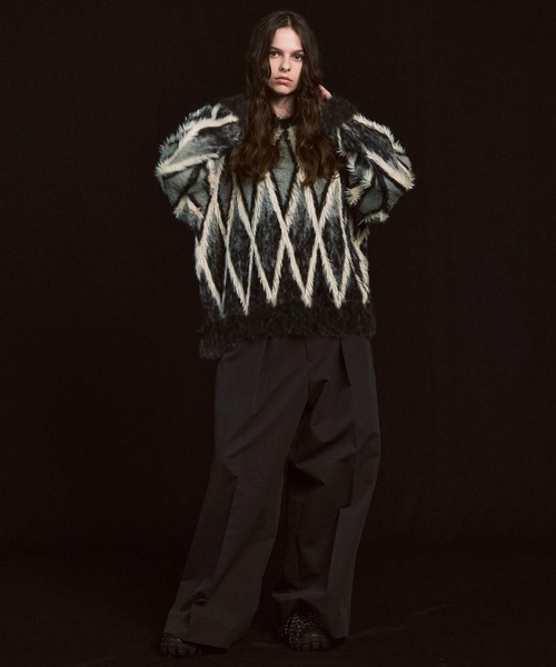 MAISON SPECIAL セーター ニット 「UNISEX」7G Shaggy Jacquard Diamond Pattern Argyle Prime-Over Crew - 画像 (4)