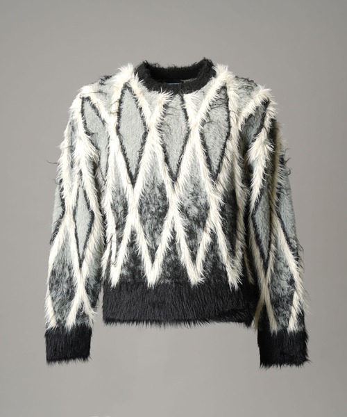 MAISON SPECIAL セーター ニット 「UNISEX」7G Shaggy Jacquard Diamond Pattern Argyle Prime-Over Crew - 画像 (8)