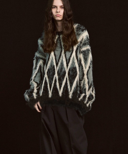 MAISON SPECIAL セーター ニット 「UNISEX」7G Shaggy Jacquard Diamond Pattern Argyle Prime-Over Crew - 画像 (6)