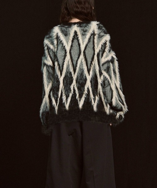 MAISON SPECIAL セーター ニット 「UNISEX」7G Shaggy Jacquard Diamond Pattern Argyle Prime-Over Crew - 画像 (7)