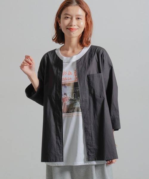 studio CLIP ブルゾン アウター ノーカラーシャツブルゾン レディース - 画像 (5)