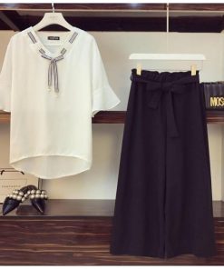 セットアップ レディース 春夏 半袖 可愛い パフスリーブ シフォン おしゃれ 前リボン ズボン ゆったり きれいめ カジュアル 新作 韓国風 2色