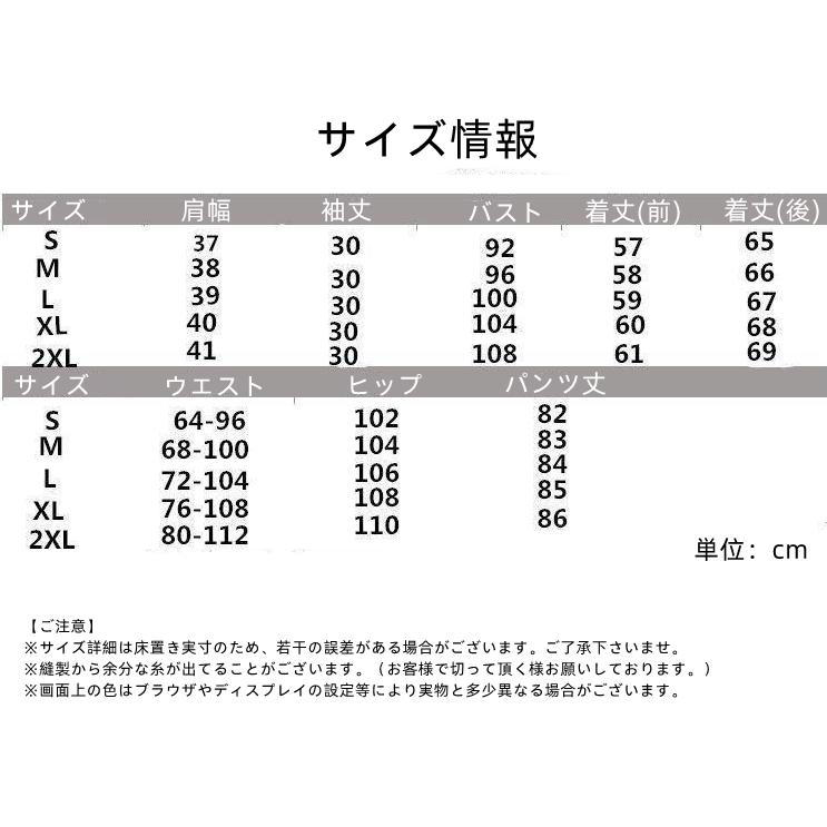 セットアップ レディース 春夏 半袖 可愛い パフスリーブ シフォン おしゃれ 前リボン ズボン ゆったり きれいめ カジュアル 新作 韓国風 2色 - 画像 (3)