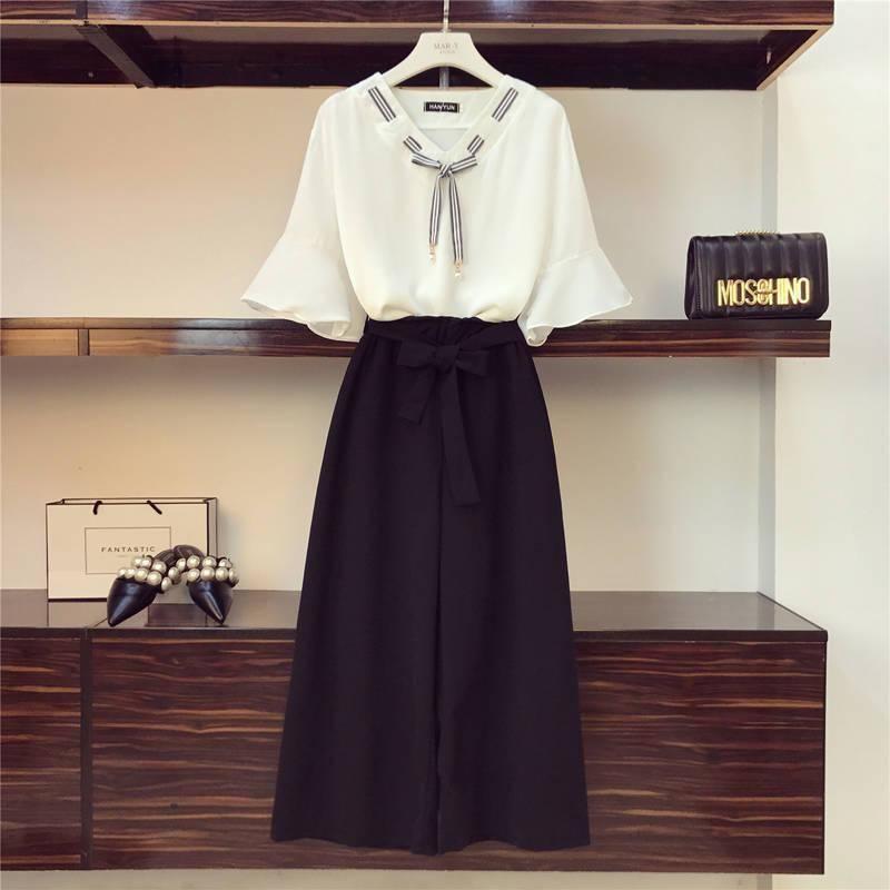 セットアップ レディース 春夏 半袖 可愛い パフスリーブ シフォン おしゃれ 前リボン ズボン ゆったり きれいめ カジュアル 新作 韓国風 2色 - 画像 (4)