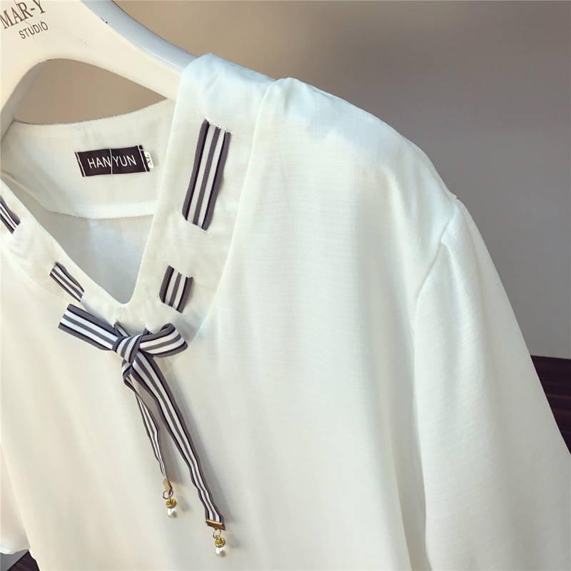 セットアップ レディース 春夏 半袖 可愛い パフスリーブ シフォン おしゃれ 前リボン ズボン ゆったり きれいめ カジュアル 新作 韓国風 2色 - 画像 (5)