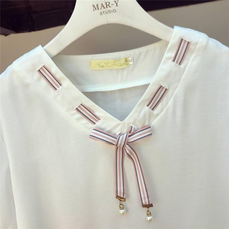 セットアップ レディース 春夏 半袖 可愛い パフスリーブ シフォン おしゃれ 前リボン ズボン ゆったり きれいめ カジュアル 新作 韓国風 2色 - 画像 (9)