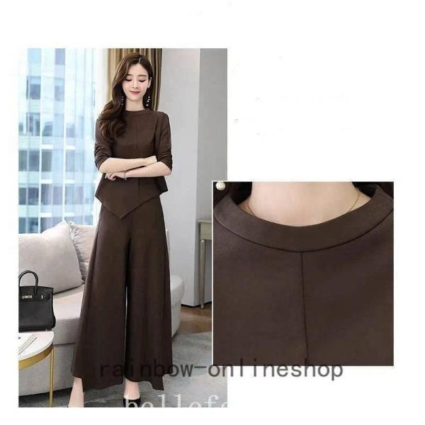 レディースセットアップスパンツ秋冬30代40代50代無地上下セットきれいめファッションゆったり通勤OLママ大きいサイズ - 画像 (5)