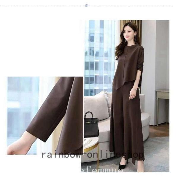 レディースセットアップスパンツ秋冬30代40代50代無地上下セットきれいめファッションゆったり通勤OLママ大きいサイズ - 画像 (6)