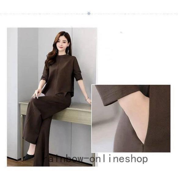 レディースセットアップスパンツ秋冬30代40代50代無地上下セットきれいめファッションゆったり通勤OLママ大きいサイズ - 画像 (7)