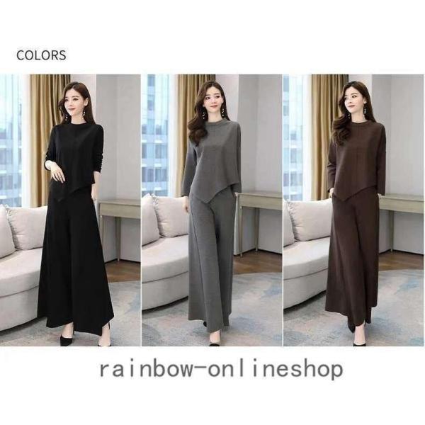 レディースセットアップスパンツ秋冬30代40代50代無地上下セットきれいめファッションゆったり通勤OLママ大きいサイズ - 画像 (8)