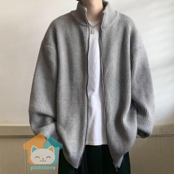 ニットカーディガン メンズ カーディガン ジャケット 長袖 秋冬 ゆったり 無地 ジップアップ 立ち襟 ニットセーター アウトドア 前開 カジュアル - 画像 (4)