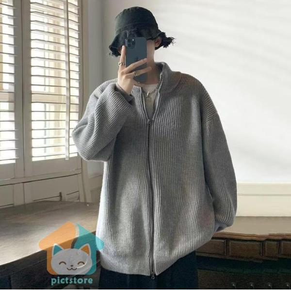 ニットカーディガン メンズ カーディガン ジャケット 長袖 秋冬 ゆったり 無地 ジップアップ 立ち襟 ニットセーター アウトドア 前開 カジュアル - 画像 (6)