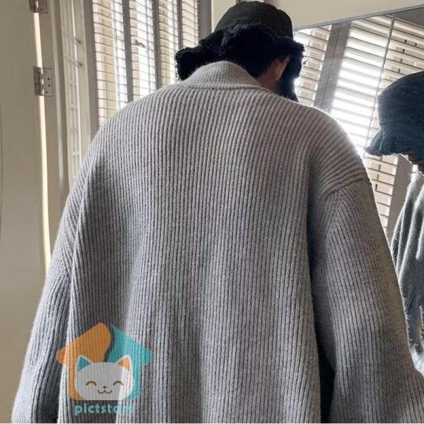 ニットカーディガン メンズ カーディガン ジャケット 長袖 秋冬 ゆったり 無地 ジップアップ 立ち襟 ニットセーター アウトドア 前開 カジュアル - 画像 (7)