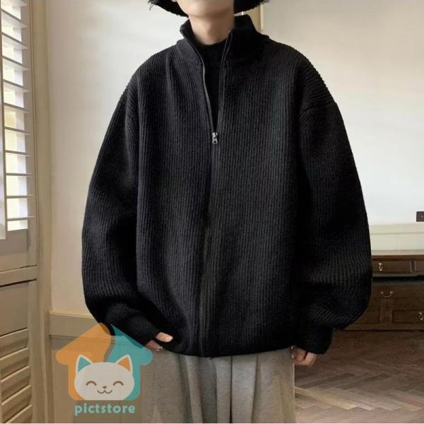 ニットカーディガン メンズ カーディガン ジャケット 長袖 秋冬 ゆったり 無地 ジップアップ 立ち襟 ニットセーター アウトドア 前開 カジュアル - 画像 (8)