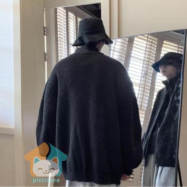 ニットカーディガン メンズ カーディガン ジャケット 長袖 秋冬 ゆったり 無地 ジップアップ 立ち襟 ニットセーター アウトドア 前開 カジュアル - 画像 (9)