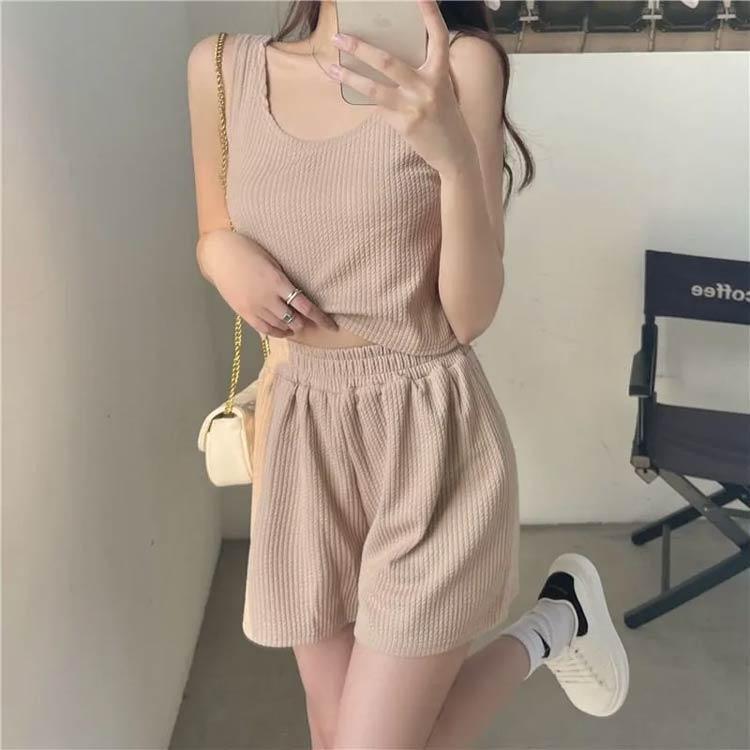 レディース フィット 部屋着 下着 カジュアル ショートパンツ 運動着 ノースリーブ タンクトップ 袖なし セットアップ ルームウェア 春夏 パジャマ