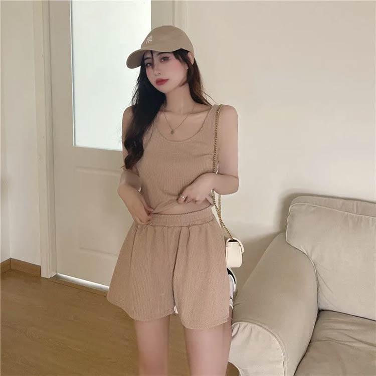 レディース フィット 部屋着 下着 カジュアル ショートパンツ 運動着 ノースリーブ タンクトップ 袖なし セットアップ ルームウェア 春夏 パジャマ - 画像 (2)