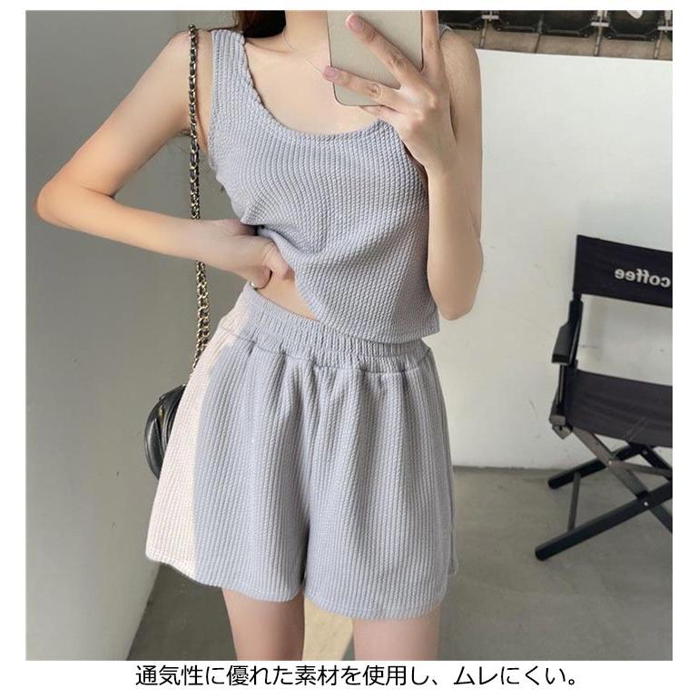 レディース フィット 部屋着 下着 カジュアル ショートパンツ 運動着 ノースリーブ タンクトップ 袖なし セットアップ ルームウェア 春夏 パジャマ - 画像 (9)