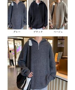 パーカー メンズ レディース プルオーバーパーカー ニット ニットパーカー 長袖 ショート丈 襟ファスナー フード付き 柔らかい 無地 ゆったり シンプル トップス