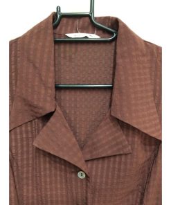 -　えんじ地格子柄ノースリブラウス ポリエステル