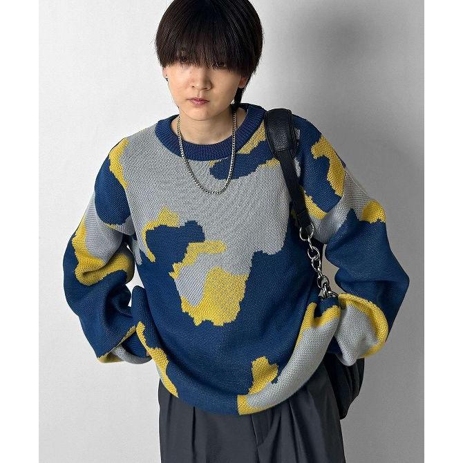 Confirm コンファーム バルーンスリーブ 多色迷彩柄 煙柄ジャガード ビッグシルエットプルオーバーニット ユニセックス おしゃれ かっこいい ブランド
