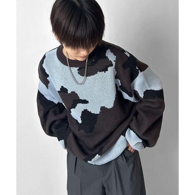 Confirm コンファーム バルーンスリーブ 多色迷彩柄 煙柄ジャガード ビッグシルエットプルオーバーニット ユニセックス おしゃれ かっこいい ブランド - 画像 (2)