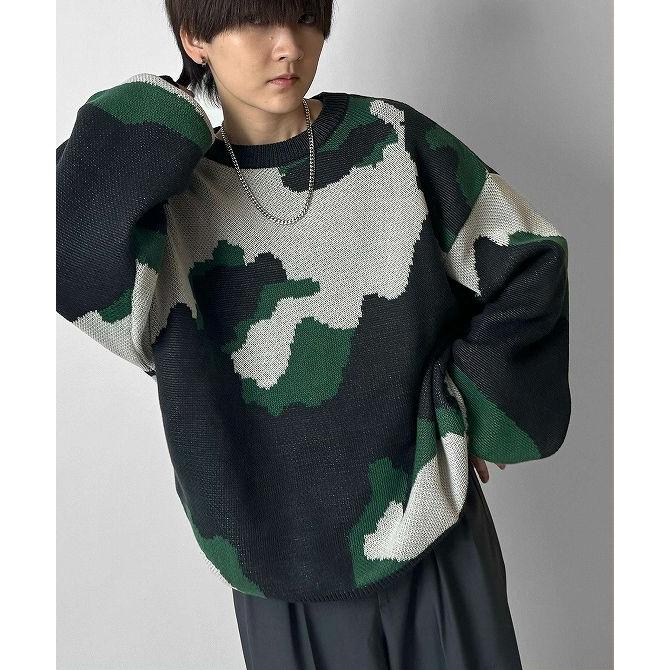 Confirm コンファーム バルーンスリーブ 多色迷彩柄 煙柄ジャガード ビッグシルエットプルオーバーニット ユニセックス おしゃれ かっこいい ブランド - 画像 (3)