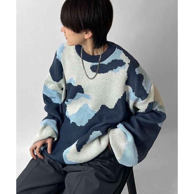 Confirm コンファーム バルーンスリーブ 多色迷彩柄 煙柄ジャガード ビッグシルエットプルオーバーニット ユニセックス おしゃれ かっこいい ブランド - 画像 (4)