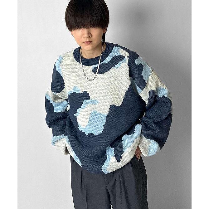 Confirm コンファーム バルーンスリーブ 多色迷彩柄 煙柄ジャガード ビッグシルエットプルオーバーニット ユニセックス おしゃれ かっこいい ブランド - 画像 (5)
