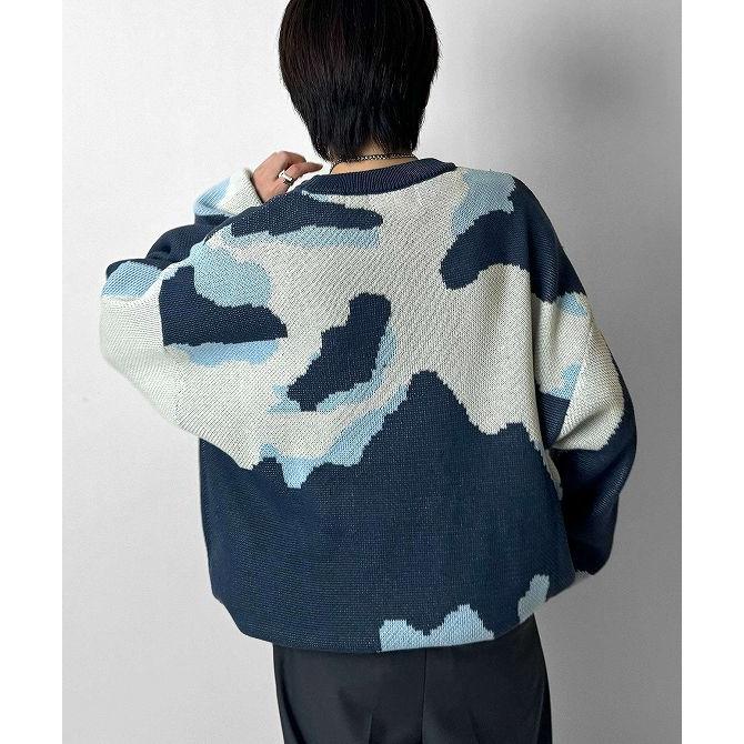 Confirm コンファーム バルーンスリーブ 多色迷彩柄 煙柄ジャガード ビッグシルエットプルオーバーニット ユニセックス おしゃれ かっこいい ブランド - 画像 (7)