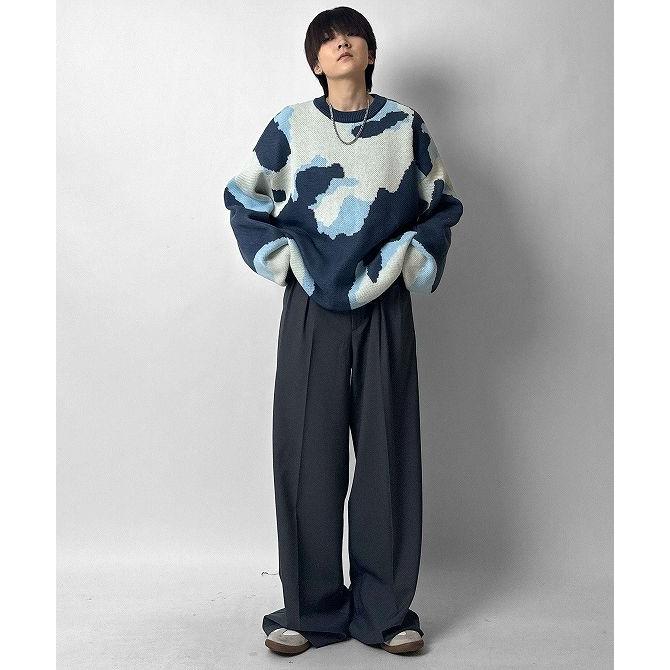 Confirm コンファーム バルーンスリーブ 多色迷彩柄 煙柄ジャガード ビッグシルエットプルオーバーニット ユニセックス おしゃれ かっこいい ブランド - 画像 (8)