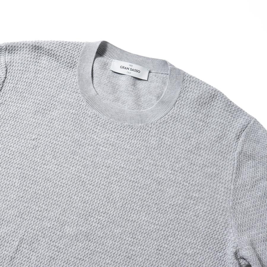 Gran Sasso GRANSASSO グランサッソ フレッシュコットン ジャガード ニット クルーネック ロングスリーブ 57101/20683 L.GRAY