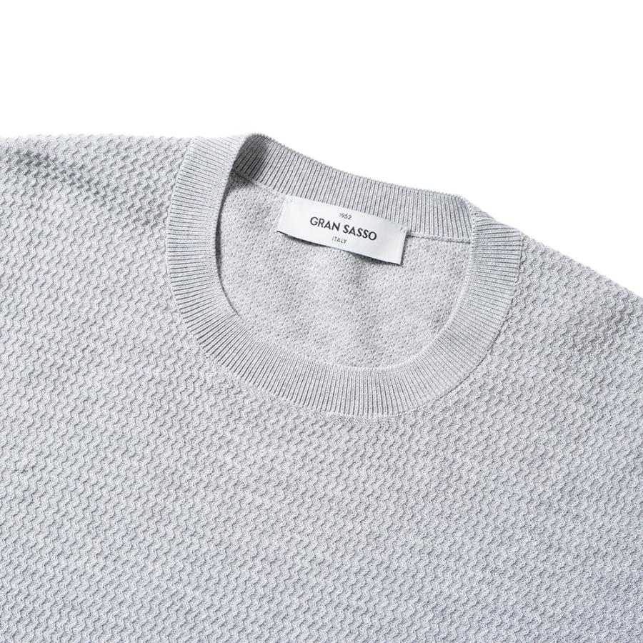 Gran Sasso GRANSASSO グランサッソ フレッシュコットン ジャガード ニット クルーネック ロングスリーブ 57101/20683 L.GRAY - 画像 (2)