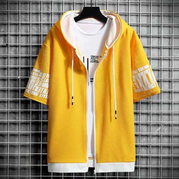 半袖 パーカー メンズ 夏服 レイヤード 無地 フード付き ゆったり ジップパーカー スウェット アウター スポーツ 大きいサイズ おしゃれ 薄手 涼