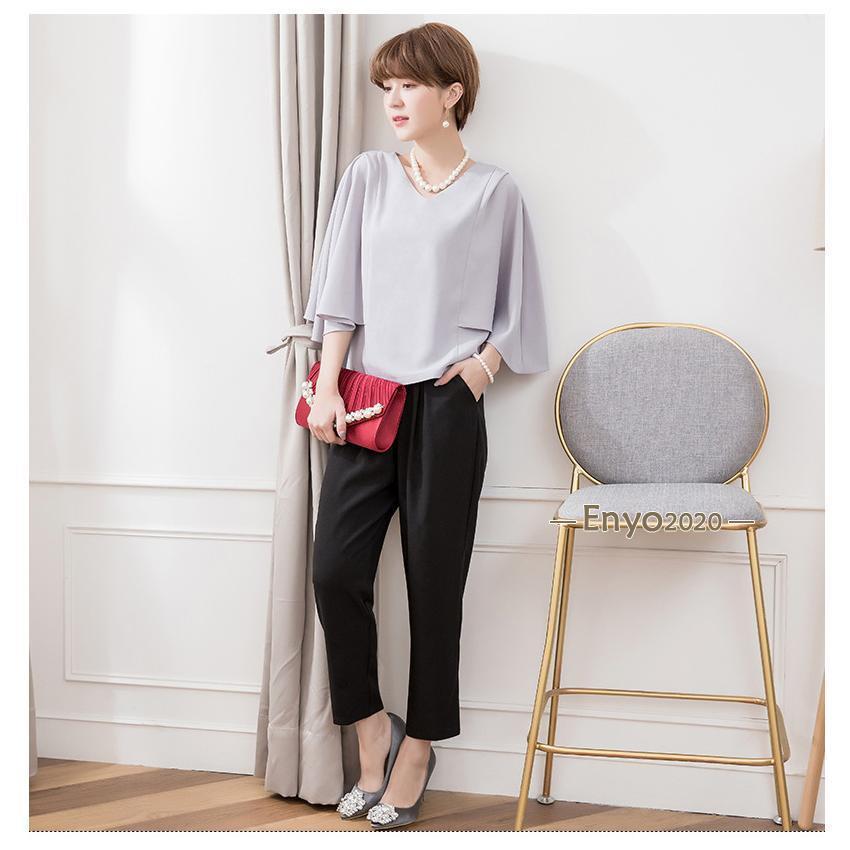 ママスーツ パンツ 母 ママ 入学 入園 パンツスーツ レディース 大きいサイズ セットアップ パーティー 結婚式 ドレス ジャケット 2点セット - 画像 (2)