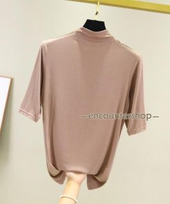 Tシャツ ハイネック 接触冷感 春夏 半袖 涼しい 5分袖 トップス ゴルフ カジュアル レディース 無地 カットソー シンプル 伸縮性 大