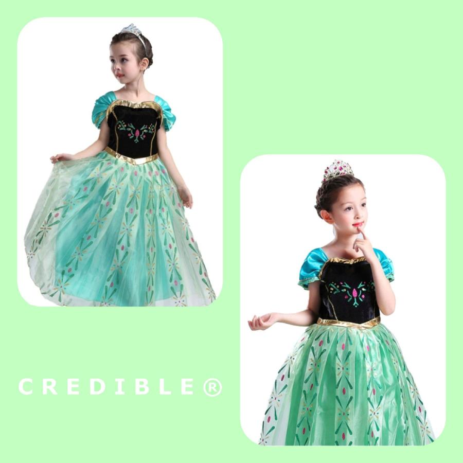 アナ ドレス 子供 コスプレ 衣装 豪華8点 セット ( 手袋 ティアラ ステッキ ネックレス イヤリング ブレスレット 指輪 ) 100 110 120 130 140 - 画像 (2)