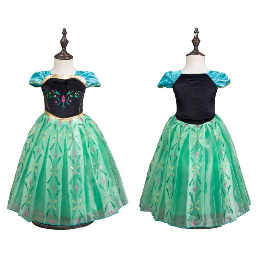 アナ ドレス 子供 コスプレ 衣装 豪華8点 セット ( 手袋 ティアラ ステッキ ネックレス イヤリング ブレスレット 指輪 ) 100 110 120 130 140 - 画像 (3)